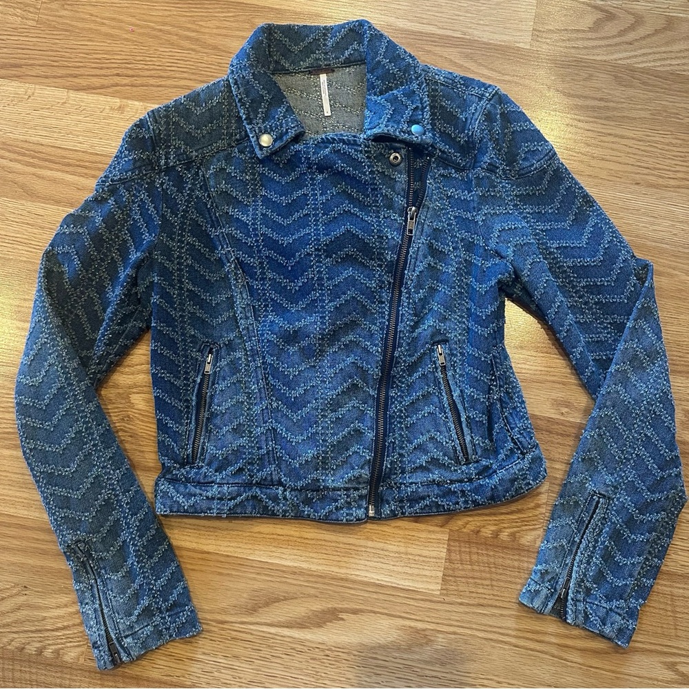 Free People denim motorcycle jacket